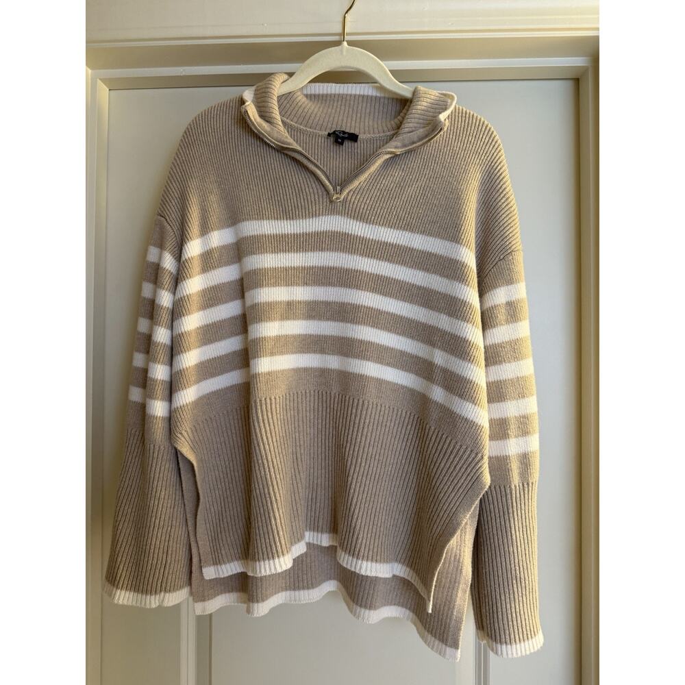 Rails Tessa Sweater Women’s Medium Sand Stripe Merino Wool Quarter Zip